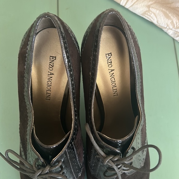 Vintage Stunning Enzo Angiolini Aeemelle Brown Laced Oxford Block Heels Size 8M - Picture 5 of 15
